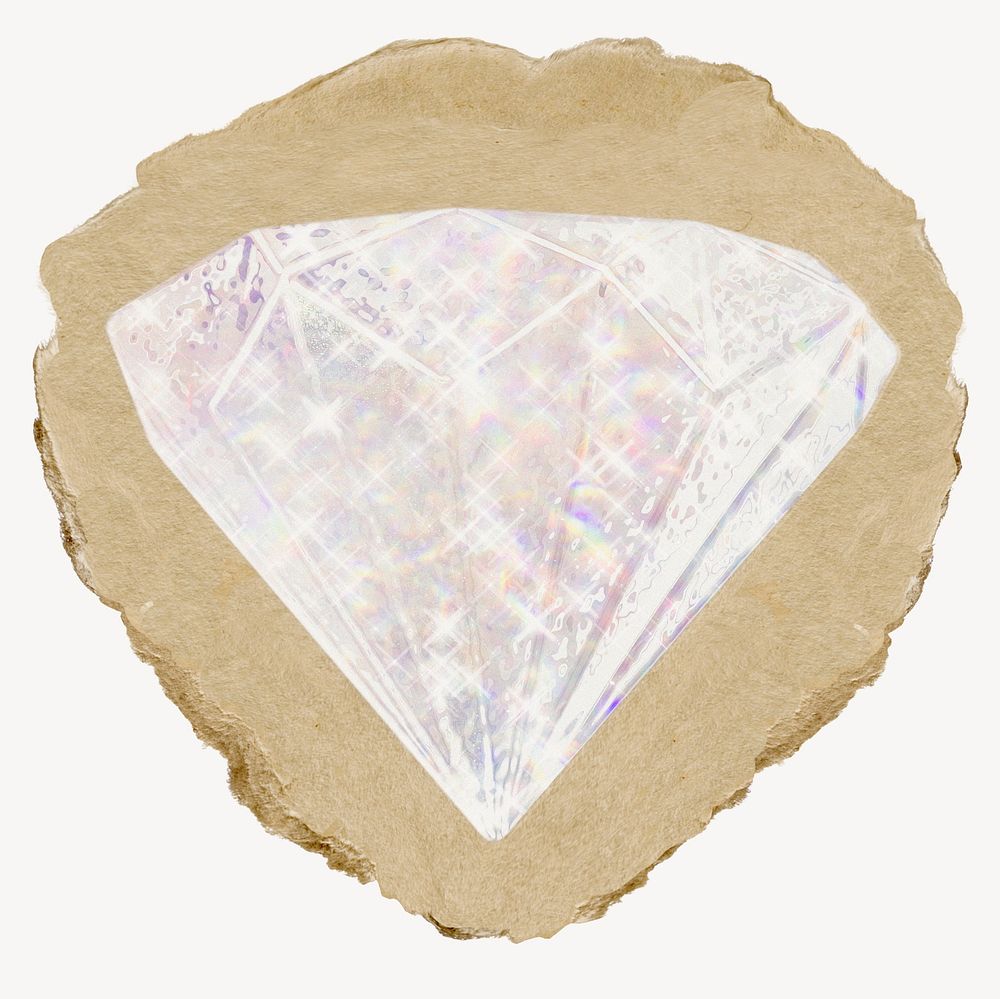 Holographic diamond, ripped paper collage element