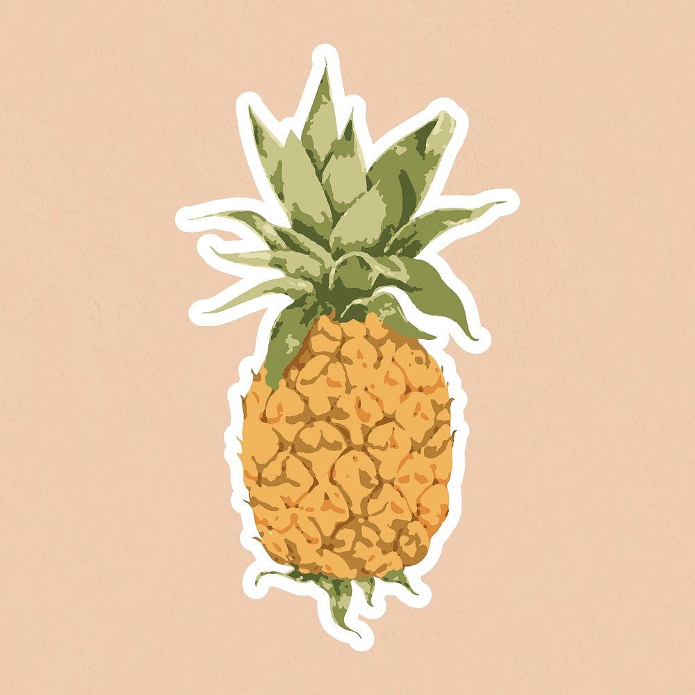 Vectorized pineapple sticker with white border on a beige background