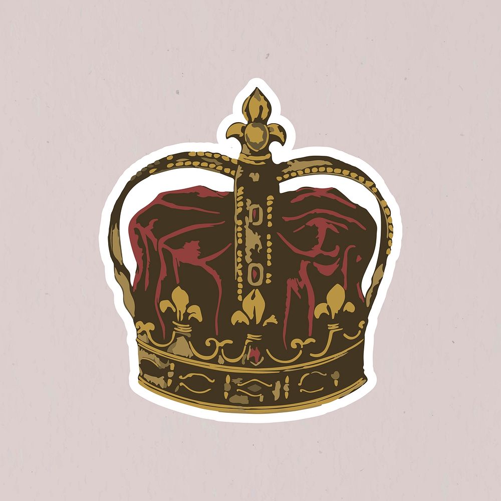 Vectorized vintage crown sticker with a white border