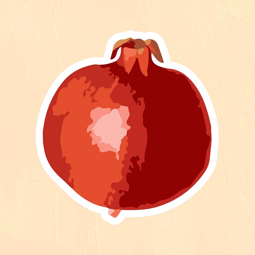 Vectorized pomegranate sticker overlay with a white border design element
