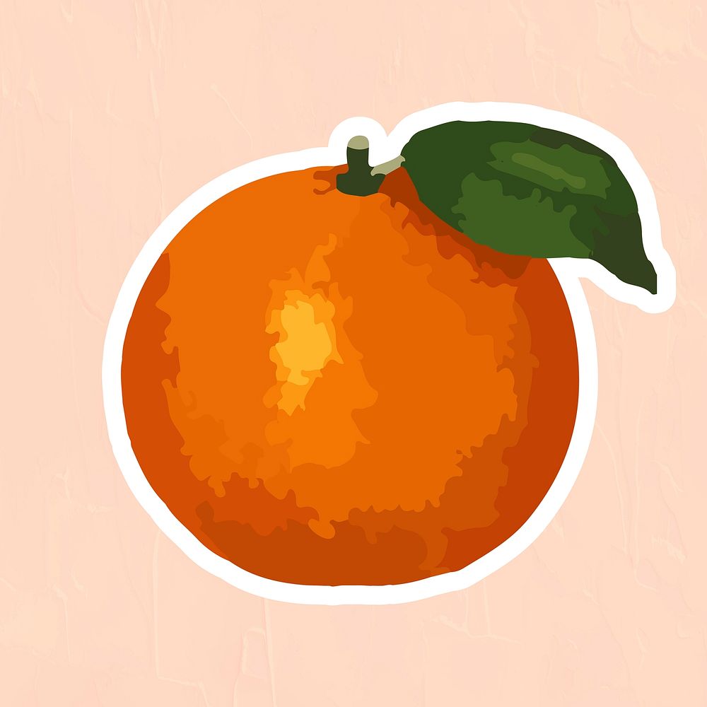 Hand drawn vectorized tangerine orange sticker with white border