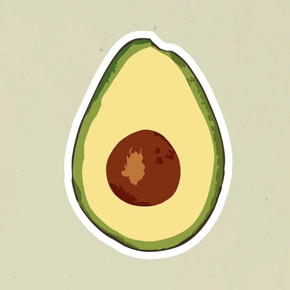 Vectorized avocado sticker overlay with white border design element