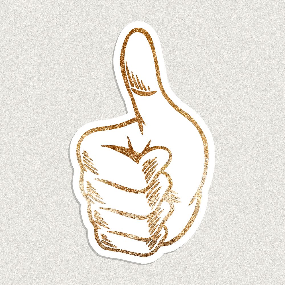 Golden thumbs up sticker overlay with a white border 