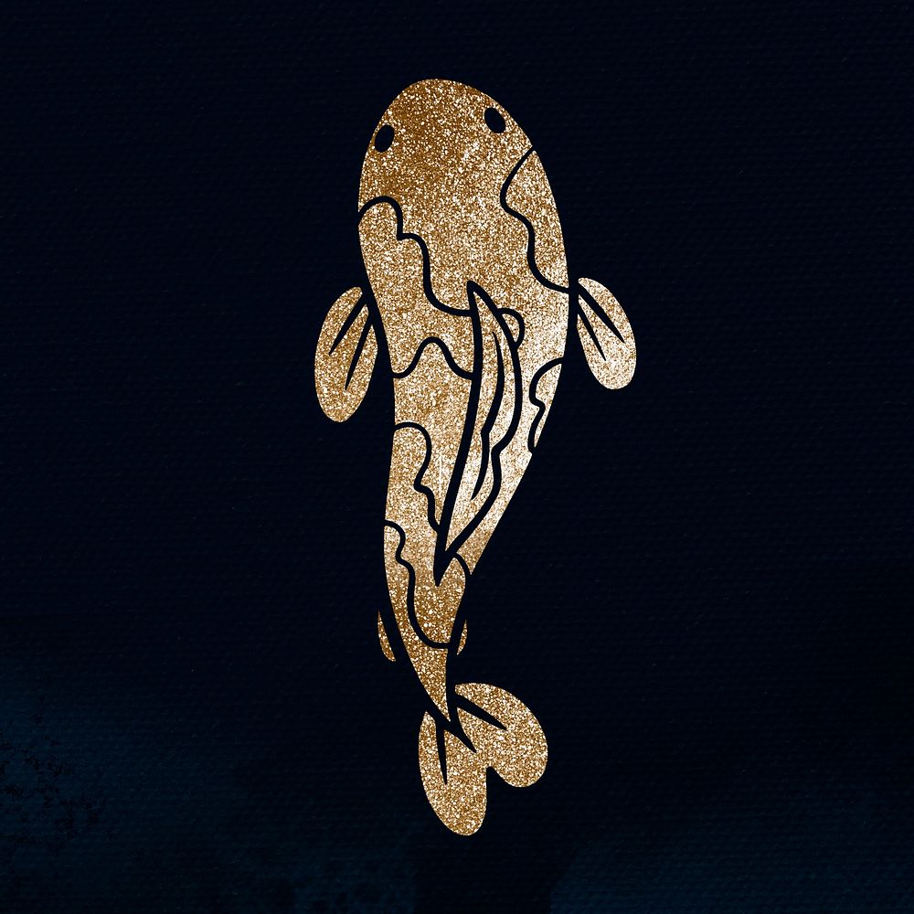 Glittery Koi carp fish sticker on black background