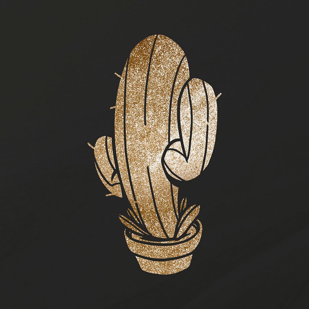 Glittery gold saguaro cactus design element