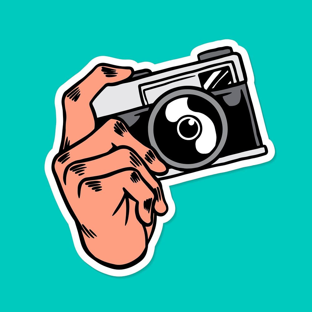 Analog camera sticker overlay on a teal green background design resource vector 