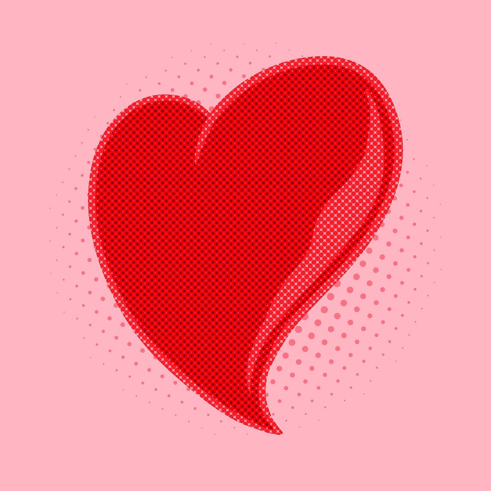 Pop art style red heart sticker overlay with halftone effects design resource