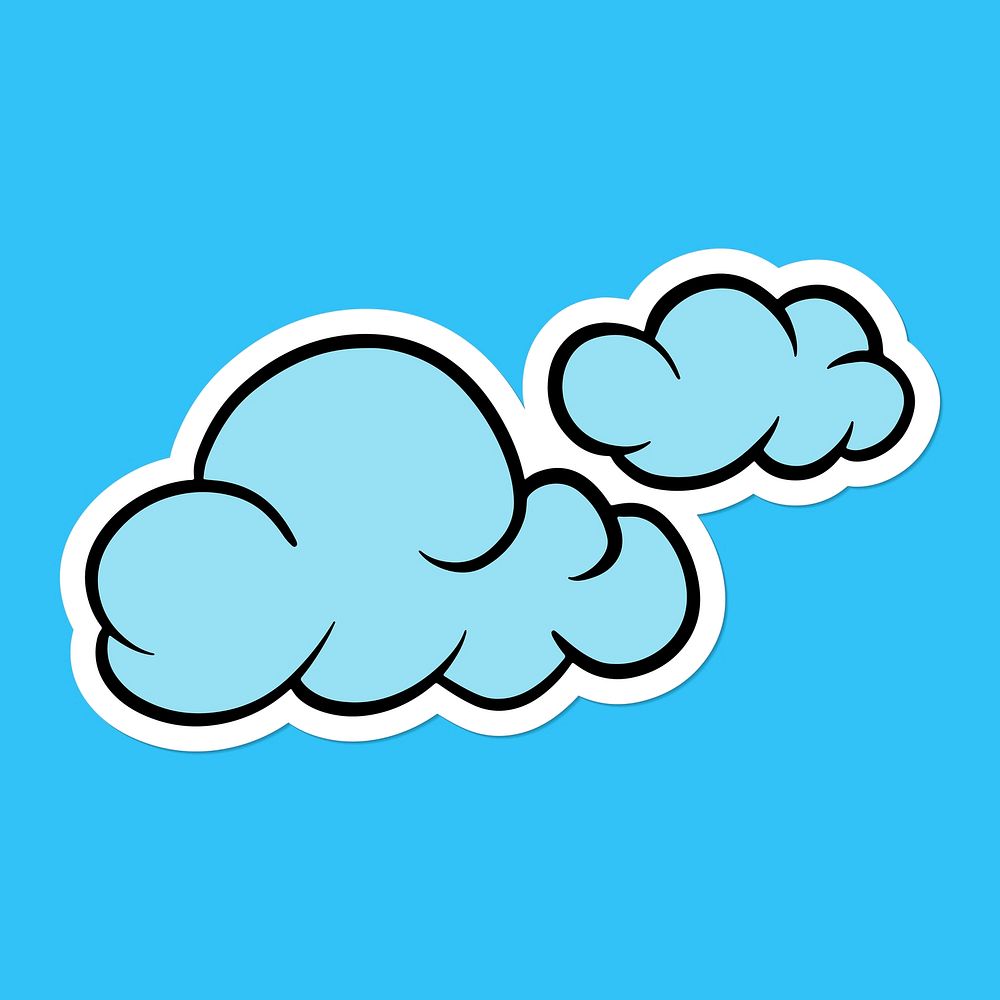 Blue cloud sticker with a white border on a blue background vector