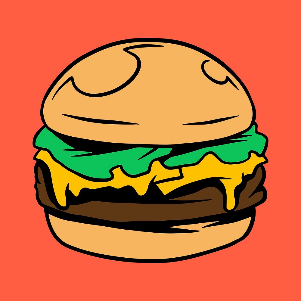 Cheeseburger sticker on an orange background vector