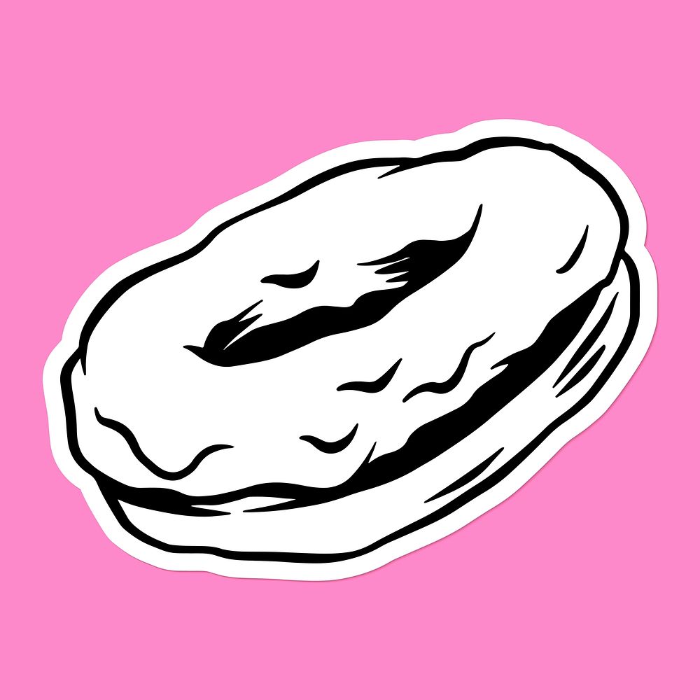 Whtie donut sticker with a white border on a pink background vector