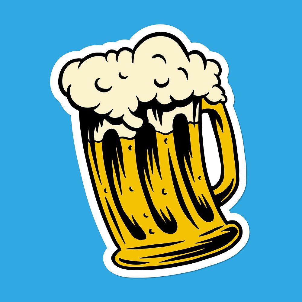 Foamy beer sticker with a white border on a blue background vector