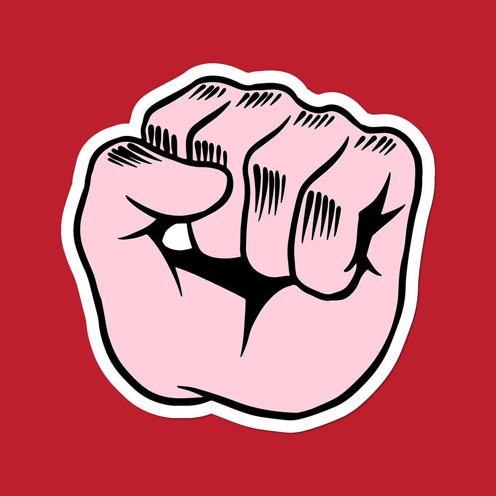 Cool pop art fist sticker with a white border on a red background vector