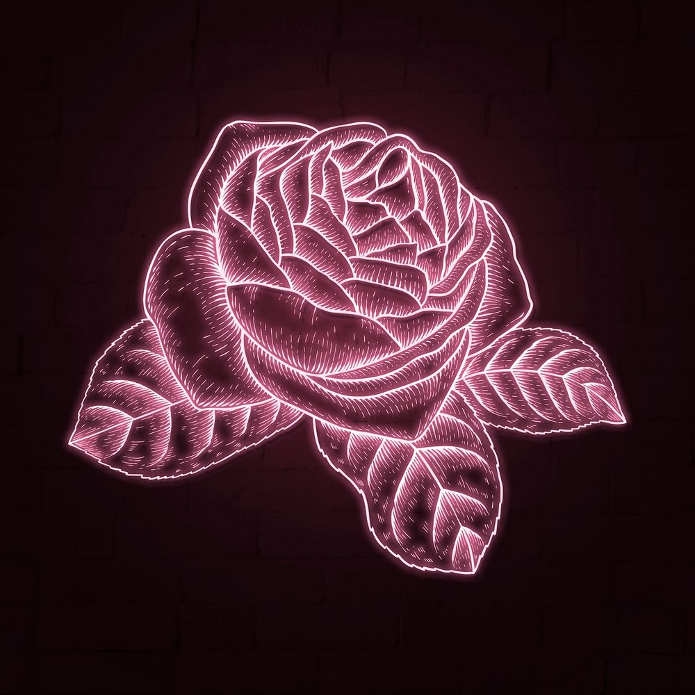Neon red rose sticker overlay design resource 