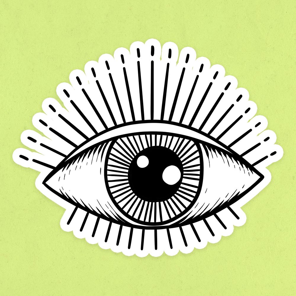 Evil eye outline sticker overlay on a neon yellow background