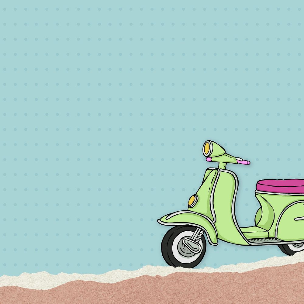 Retro green scooter blue background
