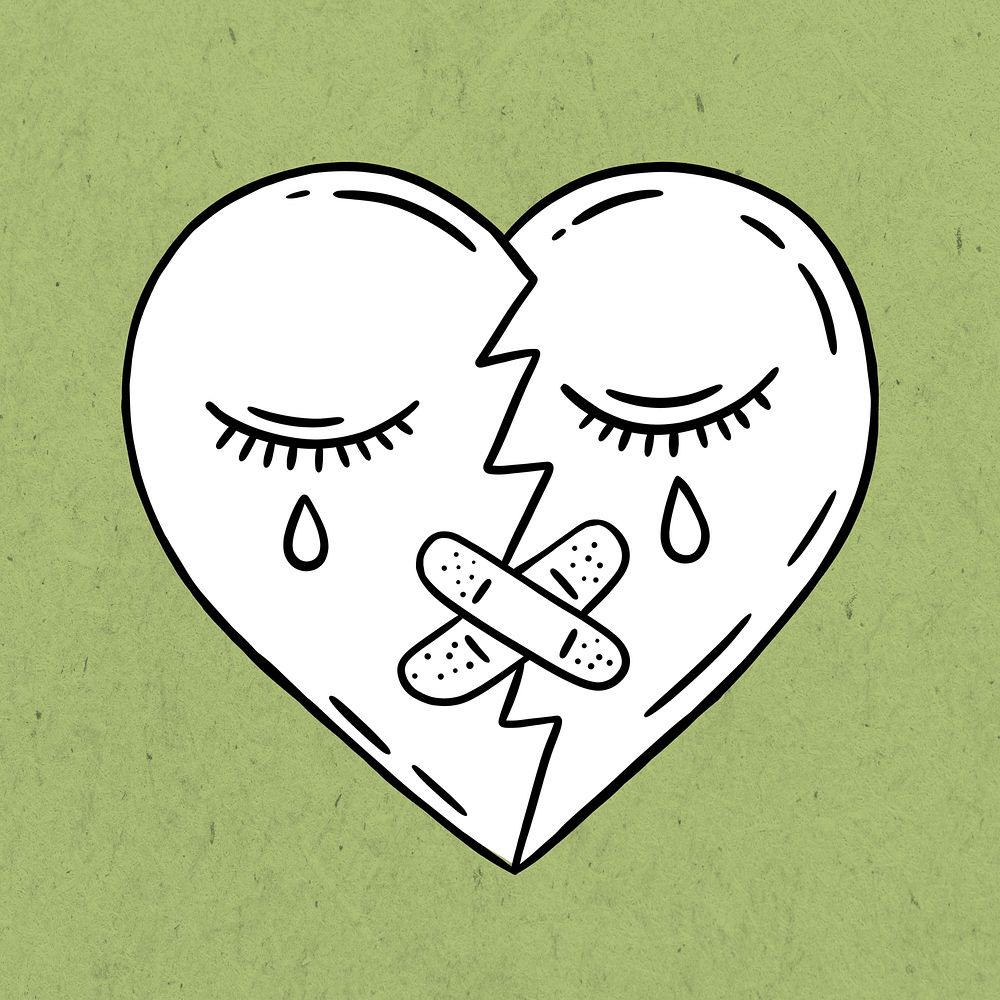 Heart with a crying face sticker design element