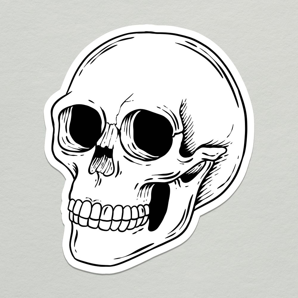 White skull sticker with a white border