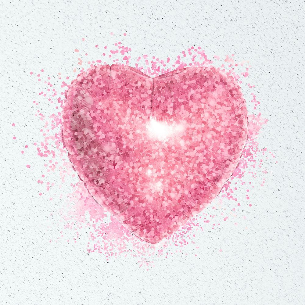 Glittery pink heart sticker overlay design resource