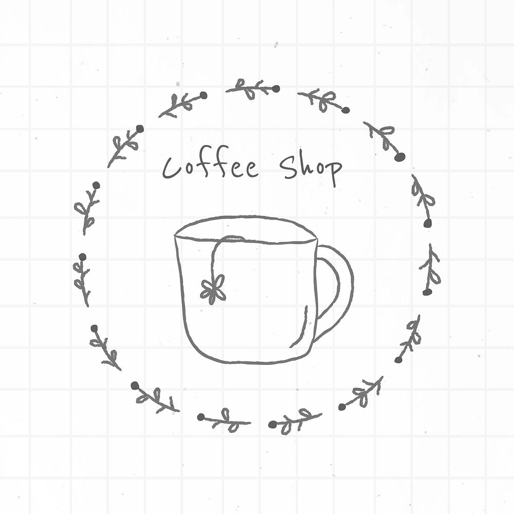 Coffee shop badge doodle style journal vector