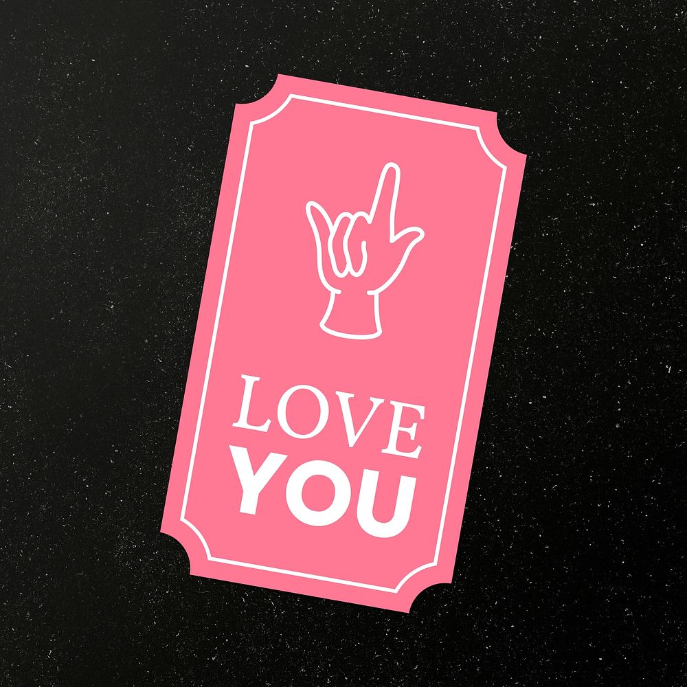 Psd love you word colorful vintage sticker movie ticket shape