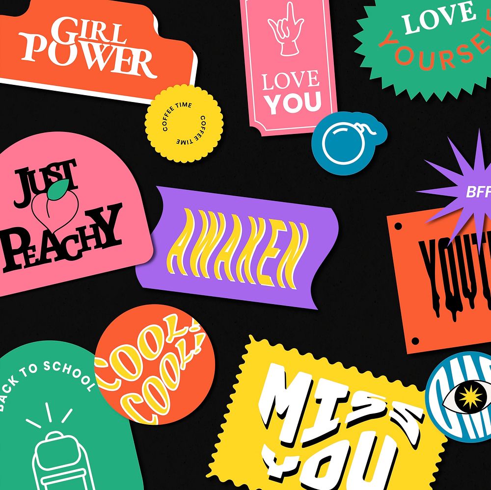 Vintage word sticker pattern vector background
