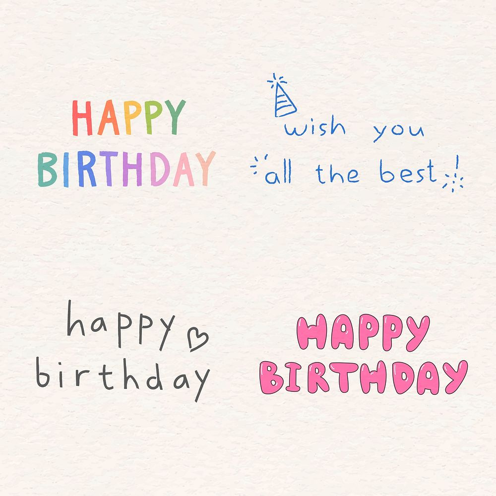 Set of happy birthday typography vector