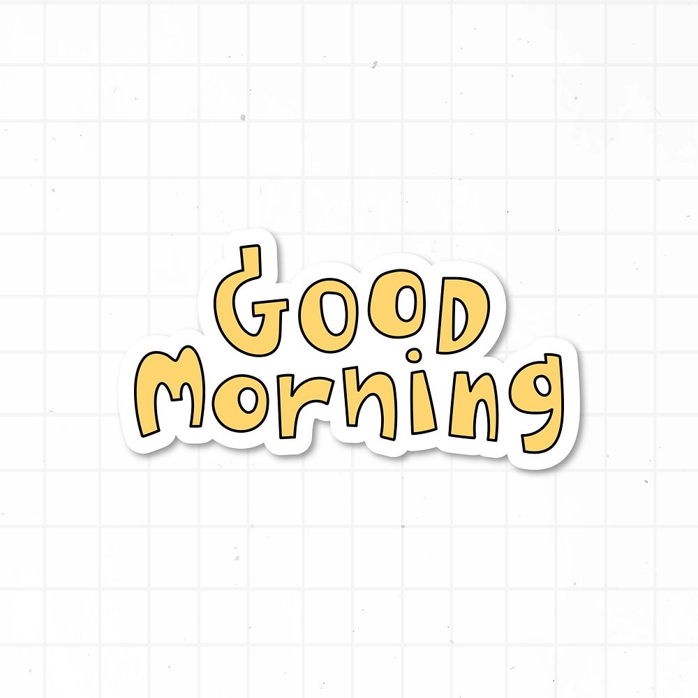 Yellow good morning word sticker on grid background vector