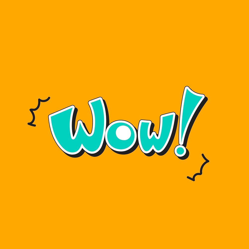 Doodle mint green Wow word on an orange background vector