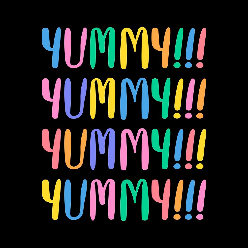 Colorful Yummy! word set on a black background vector