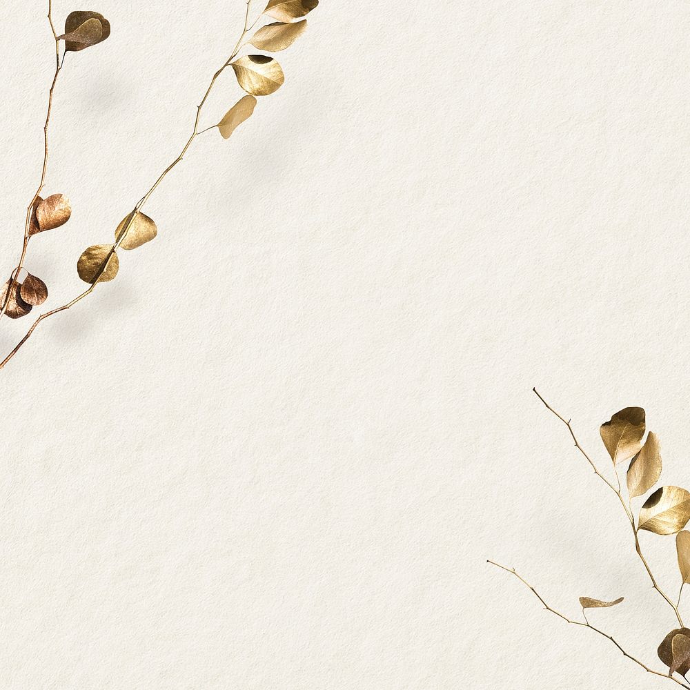 Gold branch foliage psd on beige background 