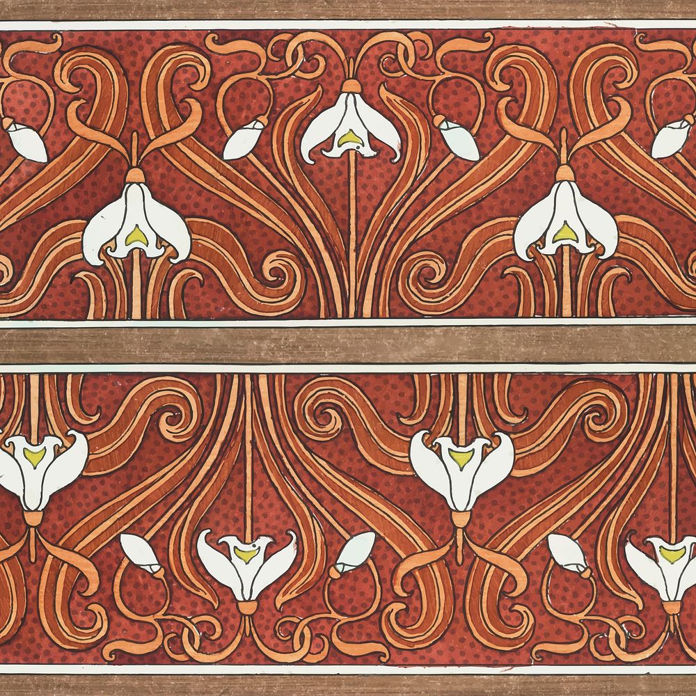 Art nouveau snowdrops flower pattern background vector