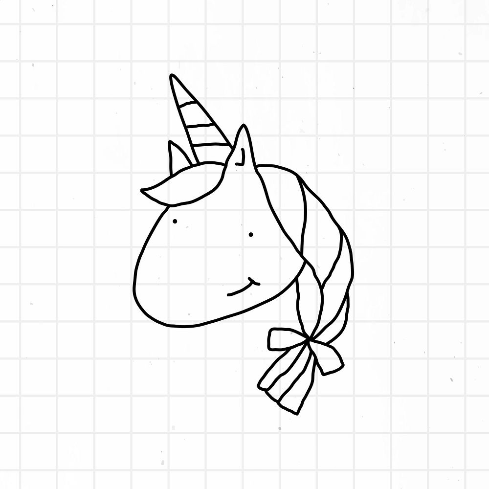 Hand drawn cute unicorn doodle style on grid background vector