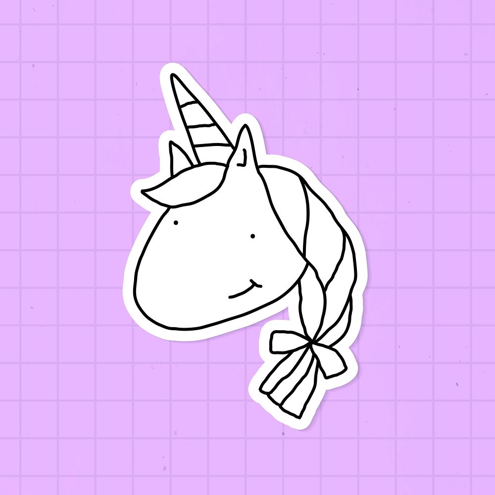 Cute black and white unicorn journal sticker on a purple background vector