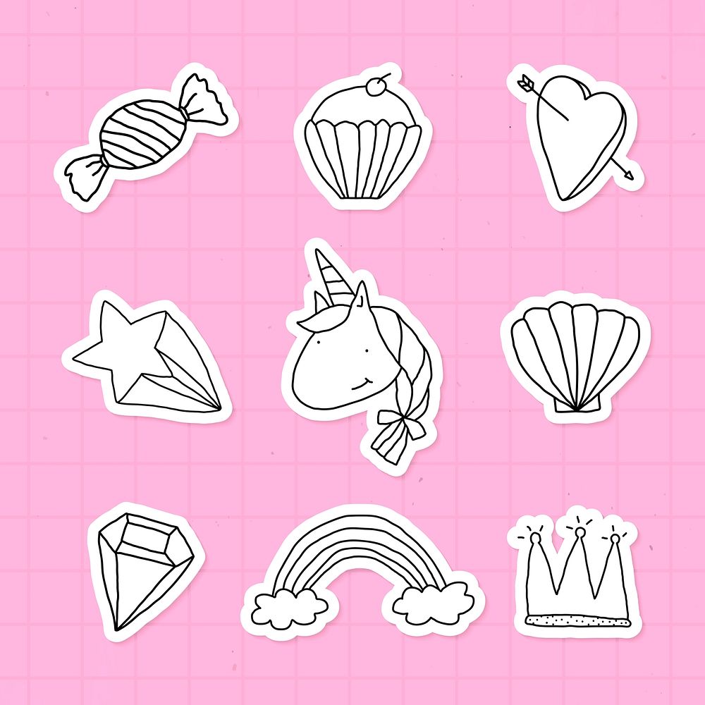 Cute doodle style sticker with a white border set on a pink background vector