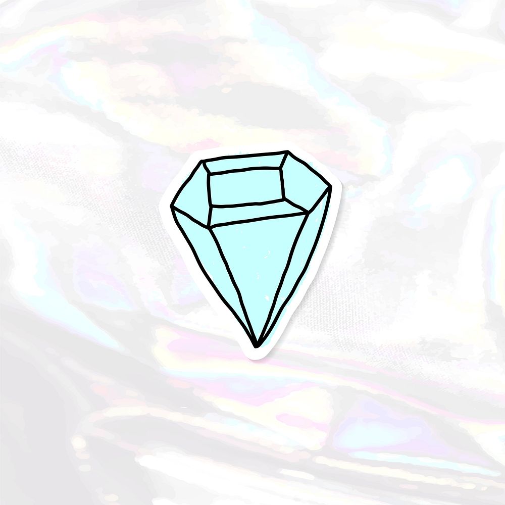 Doodle blue diamond journal sticker with a white border on a holographic background vector