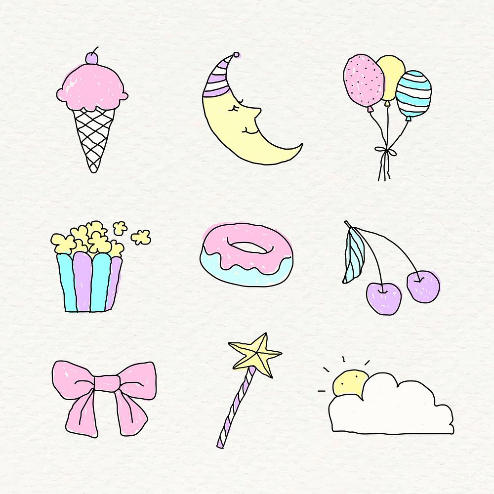 Cute pastel doodle style design element set on a beige background vector