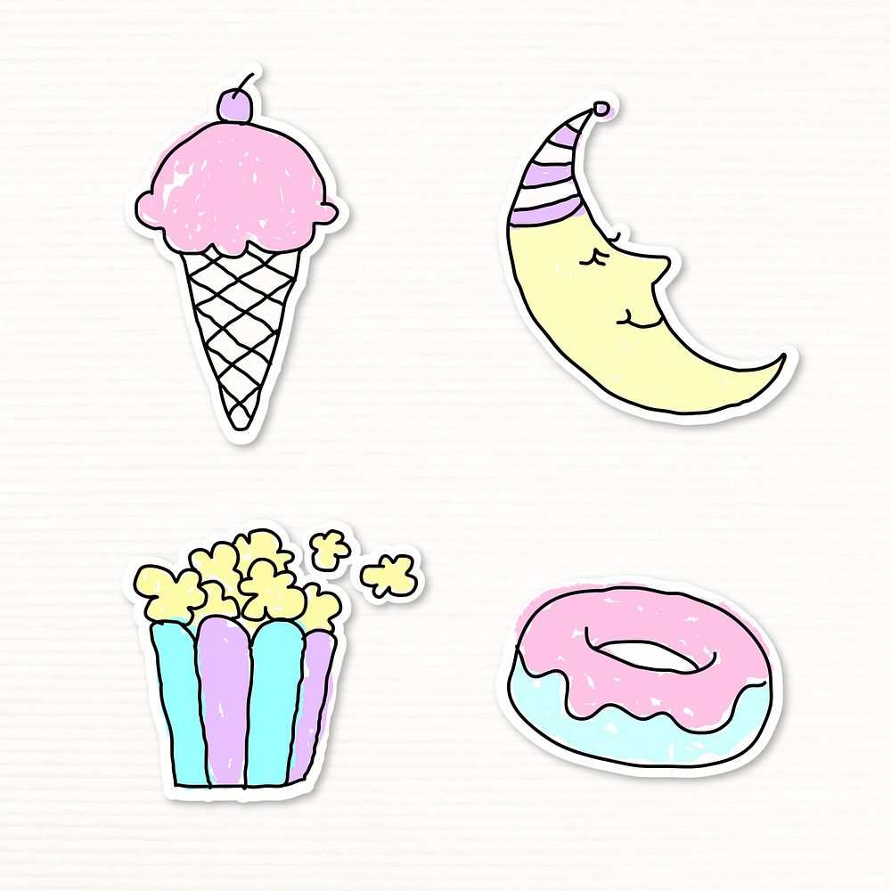 Cute pastel doodle sticker with a white border set on a white background vevctor