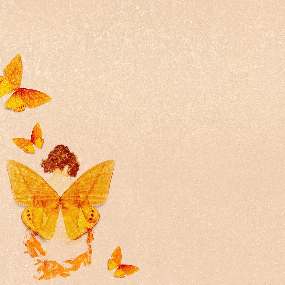 Butterfly woman frame vintage background