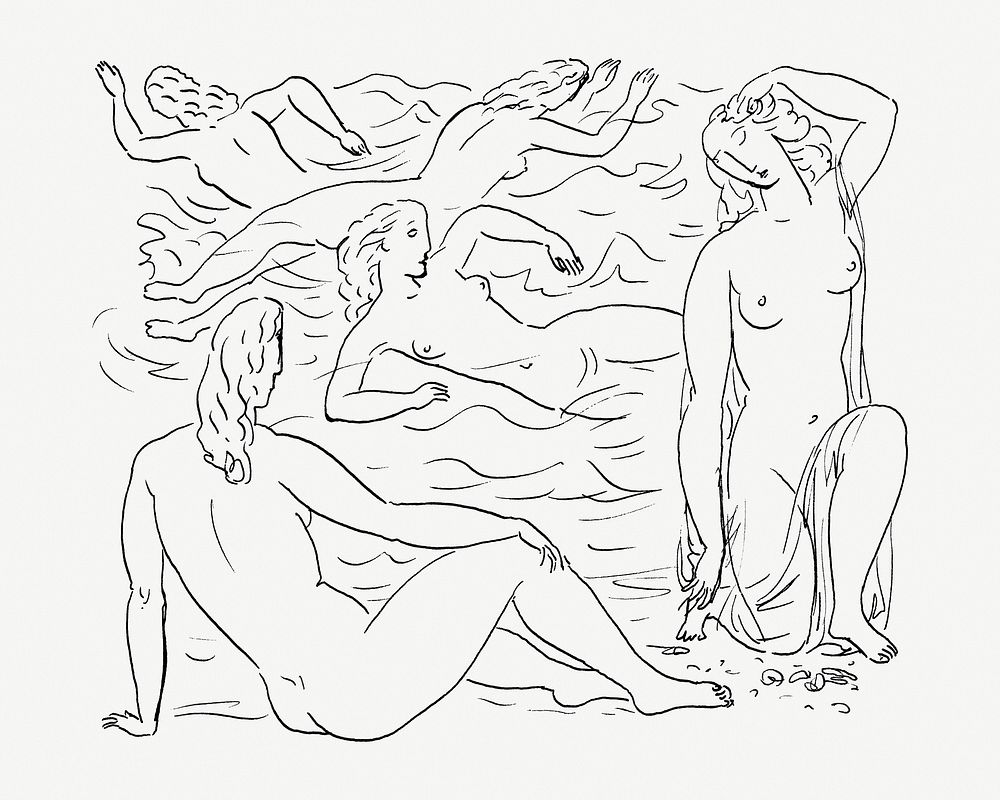 Women swimming naked psd drawing