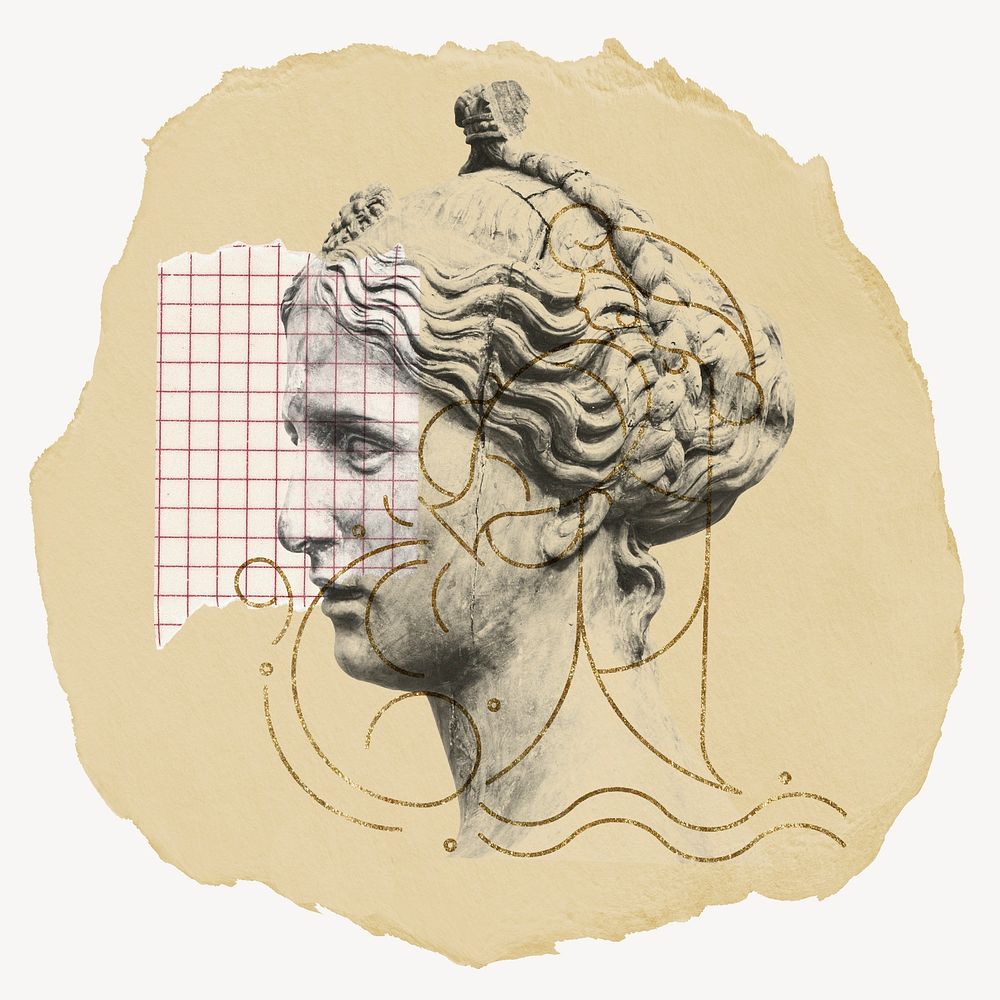 Aesthetic Greek statue, ripped paper collage element