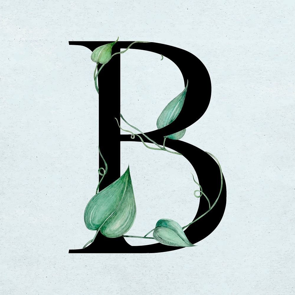 Floral b letter font vector romantic typography