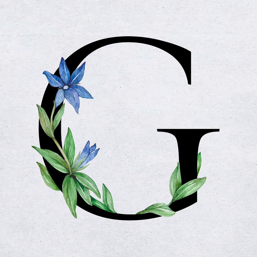 Floral g letter font vector romantic typography