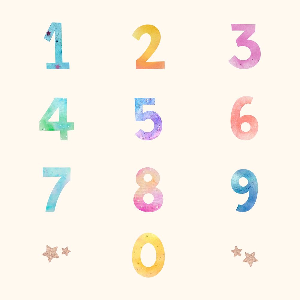 Pastel watercolor pastel number set