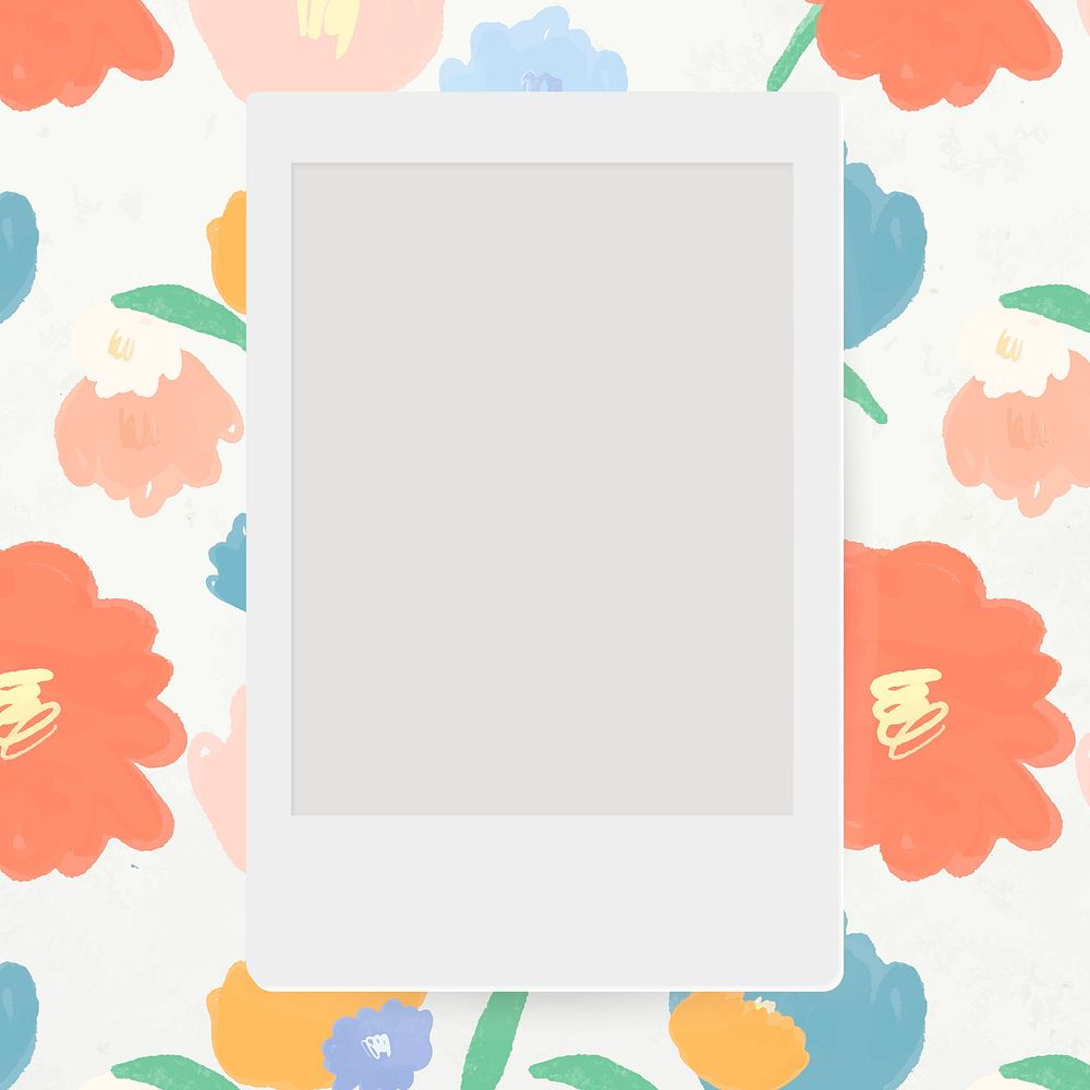 Instant camera frame psd flower doodle floral background