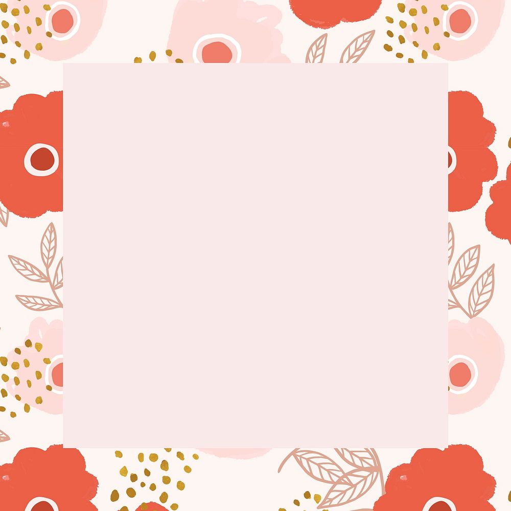 Blooming flower square frame vector floral illustration