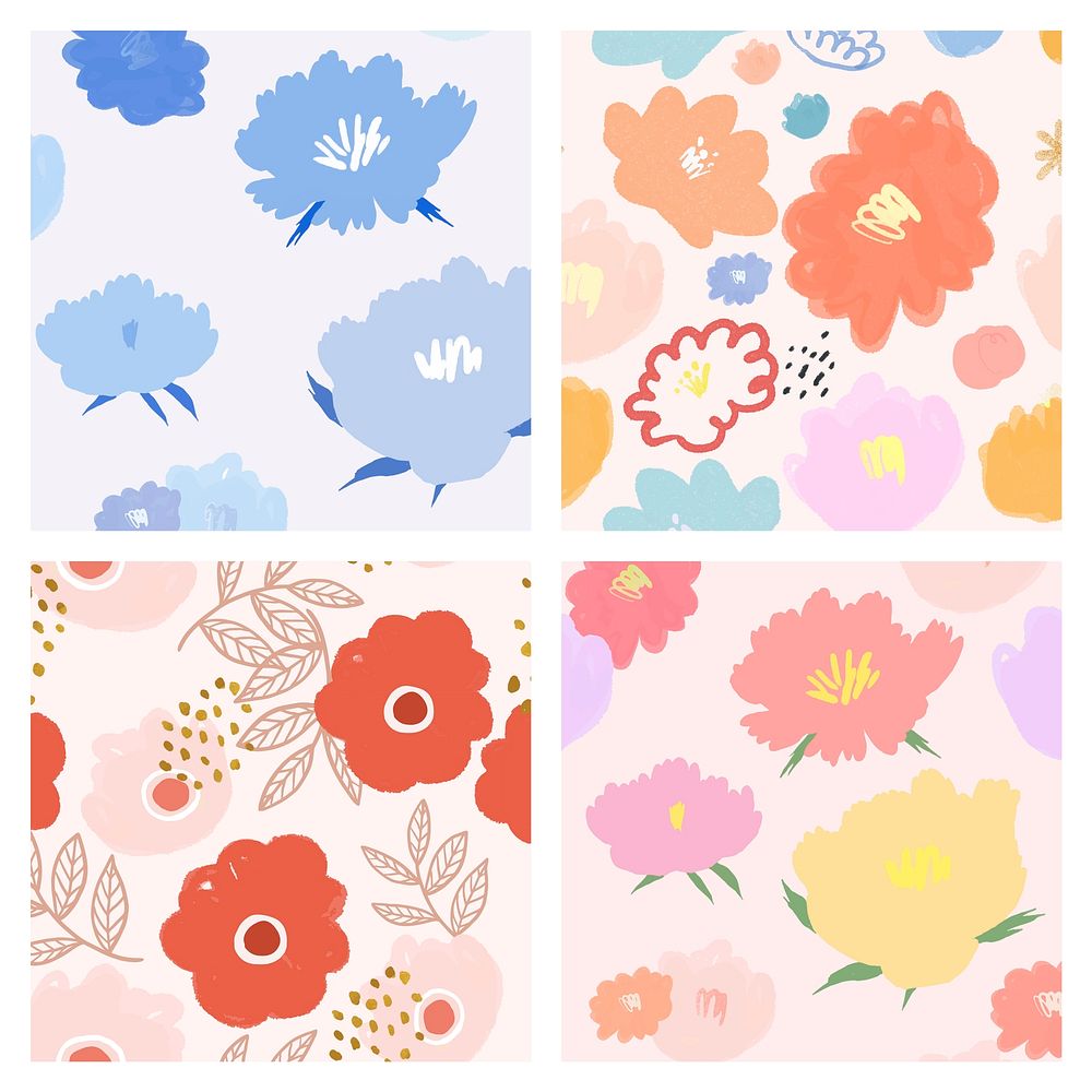 Floral pattern background vector hand drawn set