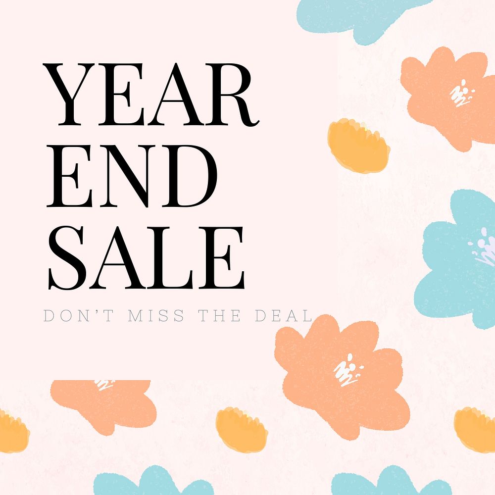 End year sale promotion vector floral background