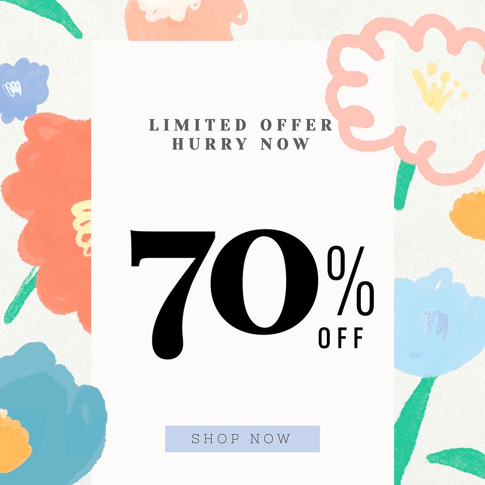 Sale 70% off promotion floral background vector