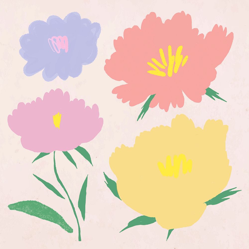 Cute pastel colored flower vector botanical illustration