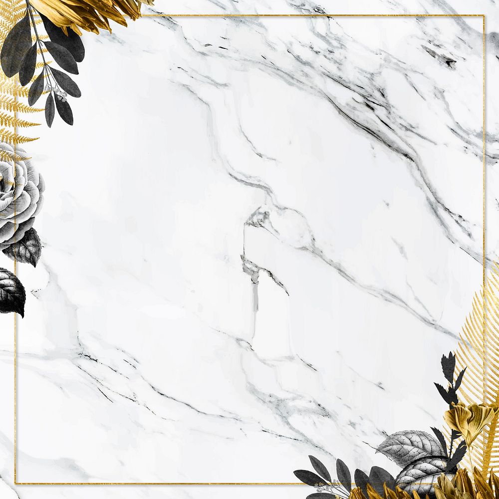 Vintage leaf gold frame illustration white marble background
